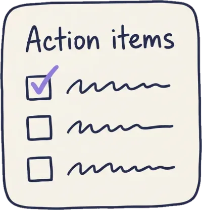 Hand-drawn action items list generated from a meeting